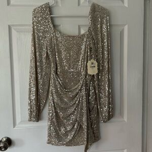 Altar’d State Keera Dress - Champagne Sparkly Sequins - Small
